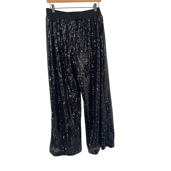 Simply Southern Womens Black Sequin wide leg Pants  size small medium lined - Picture 2 of 4